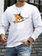 Fermuarlı Bear Baskılı Bisiklet Yaka Ünisex Beyaz Oversize Sweatshirt 1