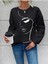 Kadın Tasarım Baskılı Oversize Bisiklet Yaka Sweatshirt 1
