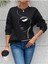 Kadın Tasarım Baskılı Oversize Bisiklet Yaka Sweatshirt 3