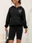 Minimal Kalp Baskılı Siyah Kapüşonlu Kanguru Cep Ünisex Oversize Sweatshirt 1