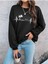 Palmiyeli Ritim Baskılı Bisiklet Yaka Ünisex Siyah Oversize Sweatshirt 1