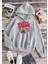 Unisex Oversize Gri Kapşonlu Girl Gang Baskılı Sweatshirt 1