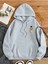 Unisex Gri Gezegen Baskılı Kapüşonlu Sweatshirt 2