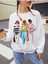 Gözlüklü 3 Kadın Baskılı Bisiklet Yaka Ünisex Beyaz Oversize Sweatshirt 2