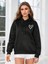 Minik Beyaz Kalp Baskılı Ünisex Siyah Kapüşonlu Oversize Sweatshirt 2