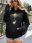 Astronot Baskılı Ünisex Siyah Kapüşonlu Oversize Sweatshirt 2