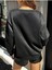 Kalp Detaylı Baskılı Kadın Oversize Siyah Sweatshirt 3