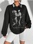 Iskelet Deniz Kızı Baskılı Bisiklet Yaka Ünisex Siyah Oversize Sweatshirt 1