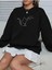 Kedi Dostu Baskılı Bisiklet Yaka Oversize Sweatshirt 3