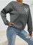 Kalp Baskılı Oversize Sıfır Yaka Sweatshirt 5