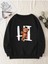 Ayıcık Hı Yazı Baskılı Bisiklet Yaka Ünisex Siyah Oversize Sweatshirt 1