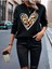 Büyük Leopar Kalp Baskılı Bisiklet Yaka Ünisex Oversize Sweatshirt 3