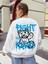 Fight Trust Hard Baskılı Bisiklet Yaka Ünisex Beyaz Oversize Sweatshirt 1