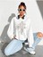 Çiçek Buketi Baskılı Bisiklet Yaka Ünisex Beyaz Oversize Sweatshirt 2