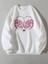 Kadın Beyaz Yanan Kalp Baskılı Oversize Sweatshirt 1