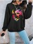 Renkli Yüz Baskılı Bisiklet Yaka Ünisex Siyah Oversize Sweatshirt 3