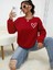 Kalp Baskılı Oversize Sıfır Yaka Sweatshirt 1
