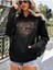 Leoparlı Love Baskılı Ünisex Siyah Kapüşonlu Oversize Sweatshirt 1