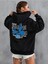 Kadın Siyah Oversize Kapşonlu Sweatshirt Butterfly Baskılı 1