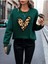Büyük Leopar Kalp Baskılı Bisiklet Yaka Ünisex Oversize Sweatshirt 1