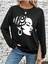 Beyaz Yüzlü Kadın Baskılı Bisiklet Yaka Ünisex Siyah Oversize Sweatshirt 1