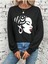 Beyaz Yüzlü Kadın Baskılı Bisiklet Yaka Ünisex Siyah Oversize Sweatshirt 3