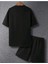 Erkek Basic Düz Sokak Stili Siyah Beyaz Şort T-Shirt Takım Oversize Salaş 2