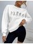 Kadın Oversize Kaktüs Baskılı Beyaz 3 Iplik Sweatshirt 3