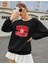 Kadın Oversize Siyah Virginia Baskılı Sweatshirt 2