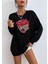Oversize Siyah Girl Gang Baskılı Sweatshirt 1