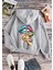 Oversize Gri Kapşonlu Peace Baskılı Sweatshirt 1