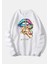 Oversize Beyaz Peace Baskılı 3 Iplik Sweatshirt 1