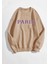 Kadın Paris Yazılı Bej Sweatshirt 3 Iplik 1