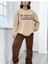Kahve Krem Jogger Sweatshirt Alt Üst Eşofman Takımı Oversize Bisiklet Yaka 1