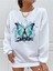 Kadın Beyaz Sense Kelebek Baskılı Oversize Sweatshirt 3iplik 1