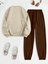 Kahve Krem Jogger Sweatshirt Alt Üst Eşofman Takımı Oversize Bisiklet Yaka 1