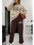 Brooklyn Kahve Jogger Bej Sweatshirt Alt Üst Eşofman Takımı Oversize Bisiklet Yaka 4