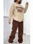 Kahve Krem Jogger Sweatshirt Alt Üst Eşofman Takımı Oversize Bisiklet Yaka 1