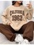 Kahve Krem Jogger Sweatshirt Alt Üst Eşofman Takımı Oversize Bisiklet Yaka 3