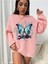 Kadın Kelebek Baskılı Oversize Sweatshirt 3iplik 1