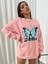 Kadın Kelebek Baskılı Oversize Sweatshirt 3iplik 2