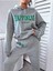 Kadın Gri Happiness Alt Üst Eşofman Takımı Oversize Kapüşonlu 3
