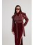 Crop Model Astarlı Kemerli Neeko Deri Ceket Bordo 1