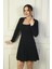 Kadın U Yaka Kısa Krep Elbise 2