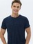 Lacivert Jakarlı Bisiklet Yaka Pamuk Karışımlı T-Shirt 5