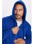 Unisex Relax Fit Rahat Kesim Pamuklu İçi Polarlı Çift Cepli Fermuarlı Sax Mavi Kapüşonlu Sweatshirt 2