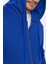 Unisex Relax Fit Rahat Kesim Pamuklu İçi Polarlı Çift Cepli Fermuarlı Sax Mavi Kapüşonlu Sweatshirt 3