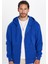 Unisex Relax Fit Rahat Kesim Pamuklu İçi Polarlı Çift Cepli Fermuarlı Sax Mavi Kapüşonlu Sweatshirt 4