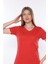 %100 Pamuk Süper Kalite V Yaka Kadın Basic Tişört Örme Pamuk Penye T-Shirt 1