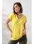 Süper Kalite Sarı V Yaka Kadın Tişört Düz Renk Basic Organik Pamuk Örme Penye T-Shirt 2